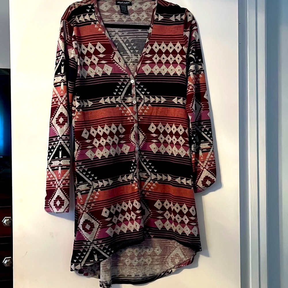 About A Girl Aztec Print Cardigan Duster